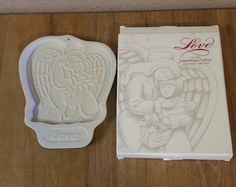 Nunca usado, 1996, Cerámica Longaberger, Molde para galletas de la serie Angel, Patrón "Amor", Caja original
