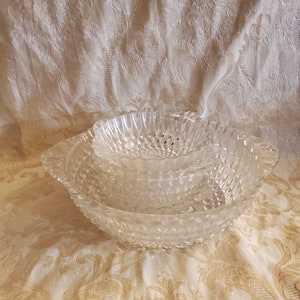 Set of 6, Depression Clear, Indiana Glass, Diamond Point, Lugged Bowls, 5- 4.75 inch Bowls and 1- 8.50 inch Serving Bowl