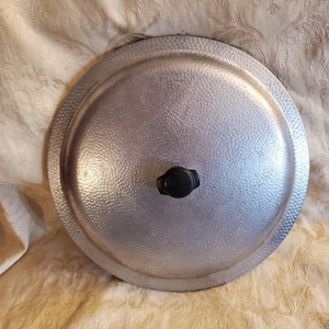 Hand Pounded Aluminum, Kinney Ware, 11.50 inch Round Lid, Replacement, Black Knob, Dutch Oven Cover