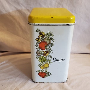 Aged Cheinco Spice of Life Sugar Tin Spice of Life White and Yellow Storage Box, Vintage Kitchen