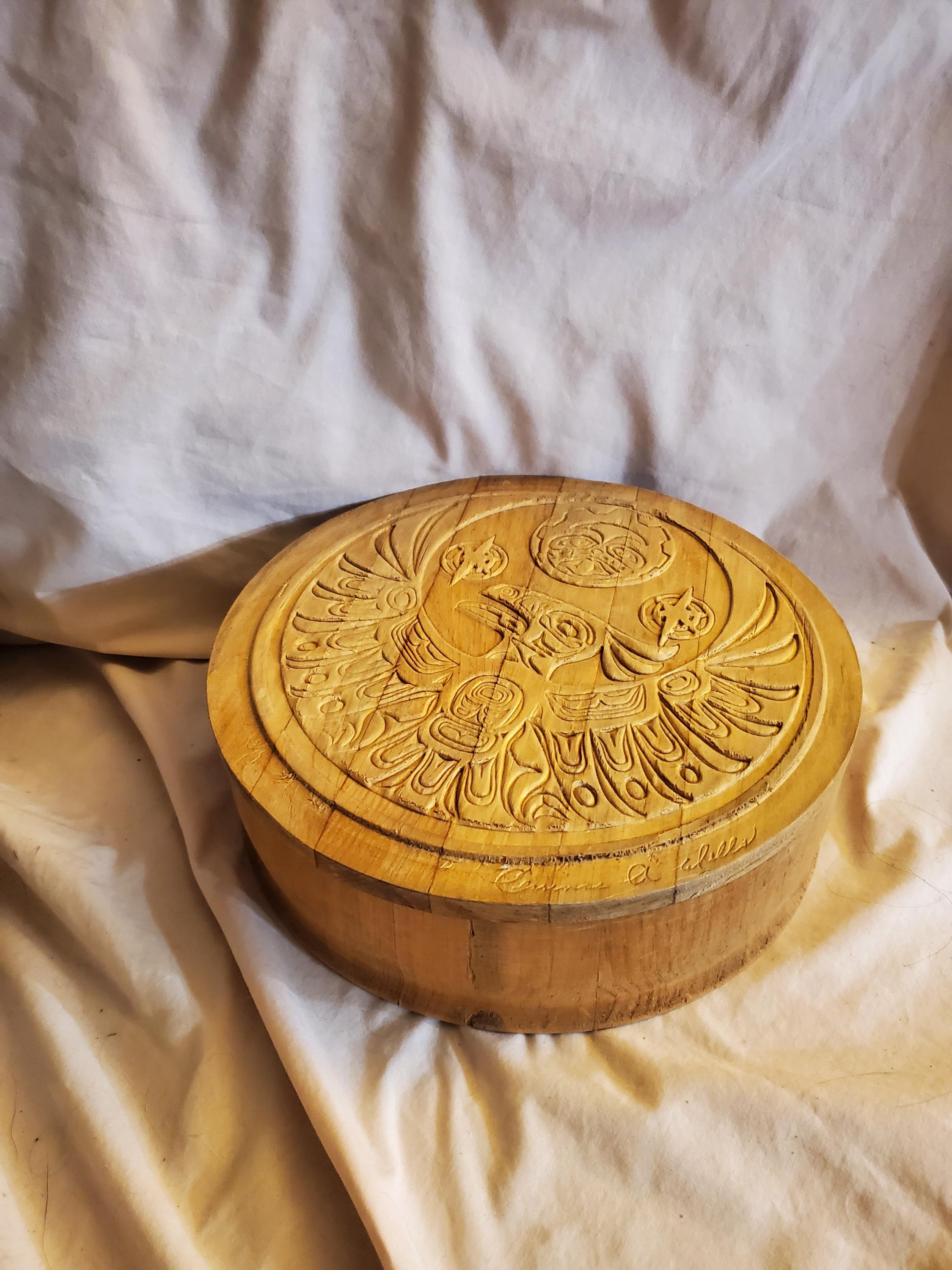 Clarence Wells 10 Inch Cedar Box, Haida Wooden Art Box, Canadian