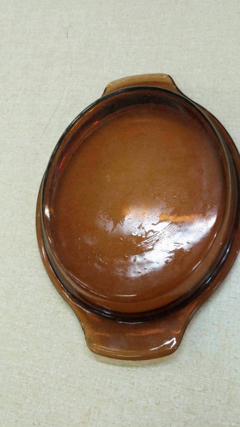 On Sale Vintage Kitchen Brown Oval Glass Lid for Casserole or Baking Dishes Replacement Cover
