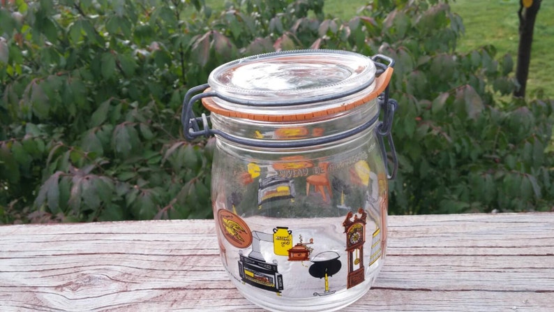 On Sale Made in France Arcoroc Retro Glass Kitchen Canister or Storage Bottle .75 Liter