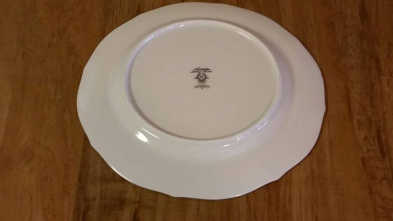 On Sale Noritake Ivory China 10.5 inch Rothschild Platinum Rim DinnerChop Plate with Ivory and Baroque and Blue Band Design