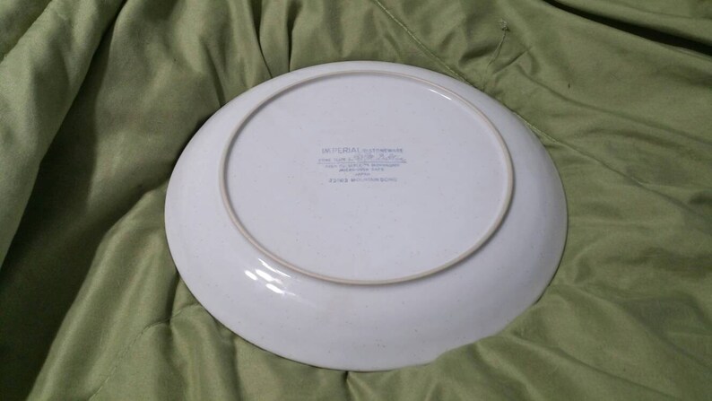 On Sale Imperial Stoneware 10.50 inch Dinner or Chop Plate Mountain Song Pattern with Rust Orange and Yellow Flowers Everyday Dish