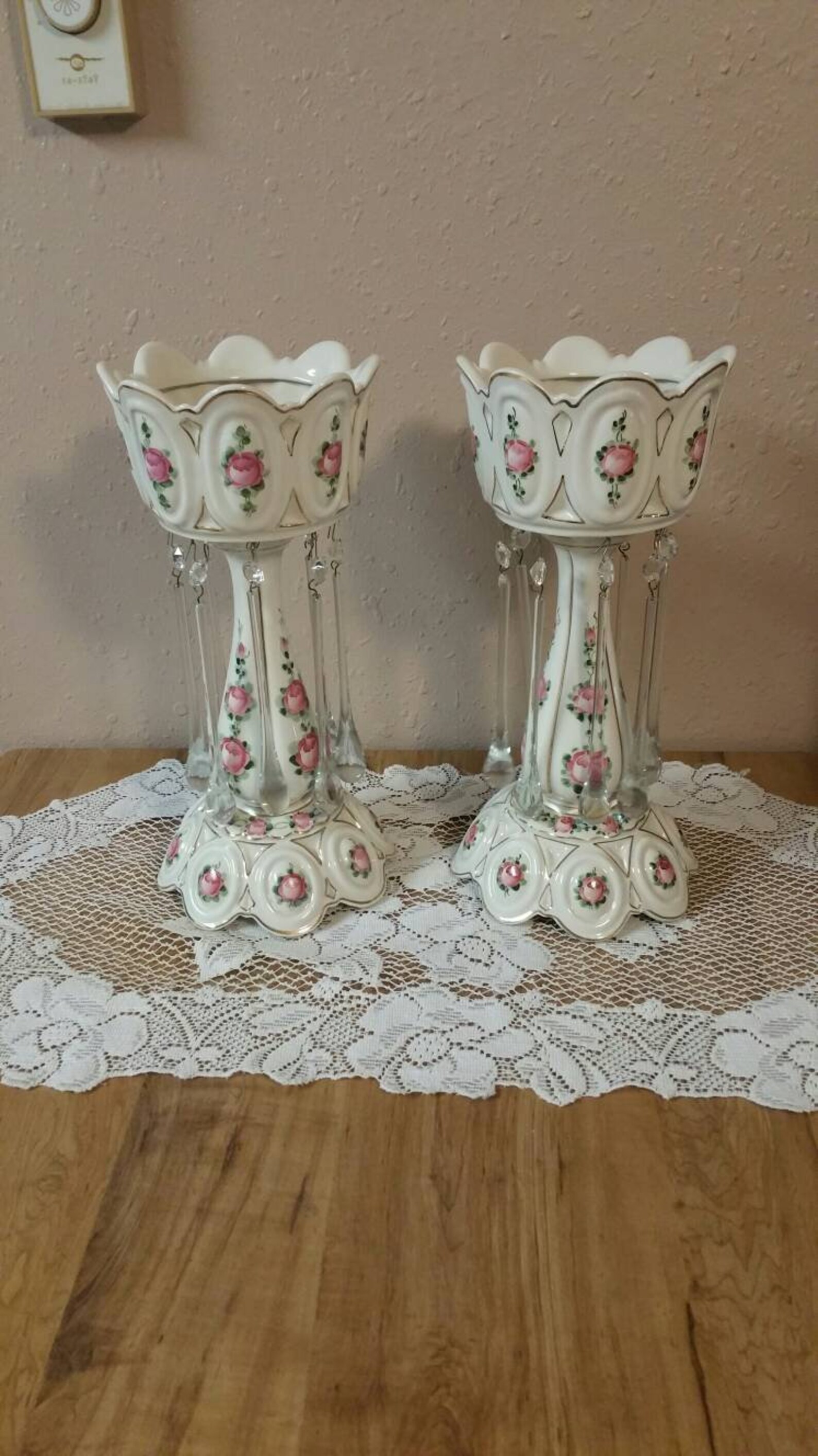 On Sale Set of 2 Victorian Lustre Vase 19th Century White Etsy