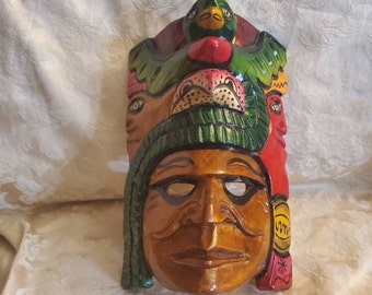 Guatemaltekischer Stil, Indigene Völker, Mann Maske, Totempfahl Stil, Vogel Design, Wandbehang, Souvenir Maske