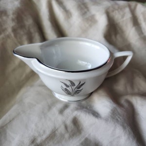 Royal Jackson, Milk Creamer, Syrup Pitcher or Sauce Dish, Handled Bowl, Platinum Wheat, Trim & Verge On White, Vogue Ceramic Industries