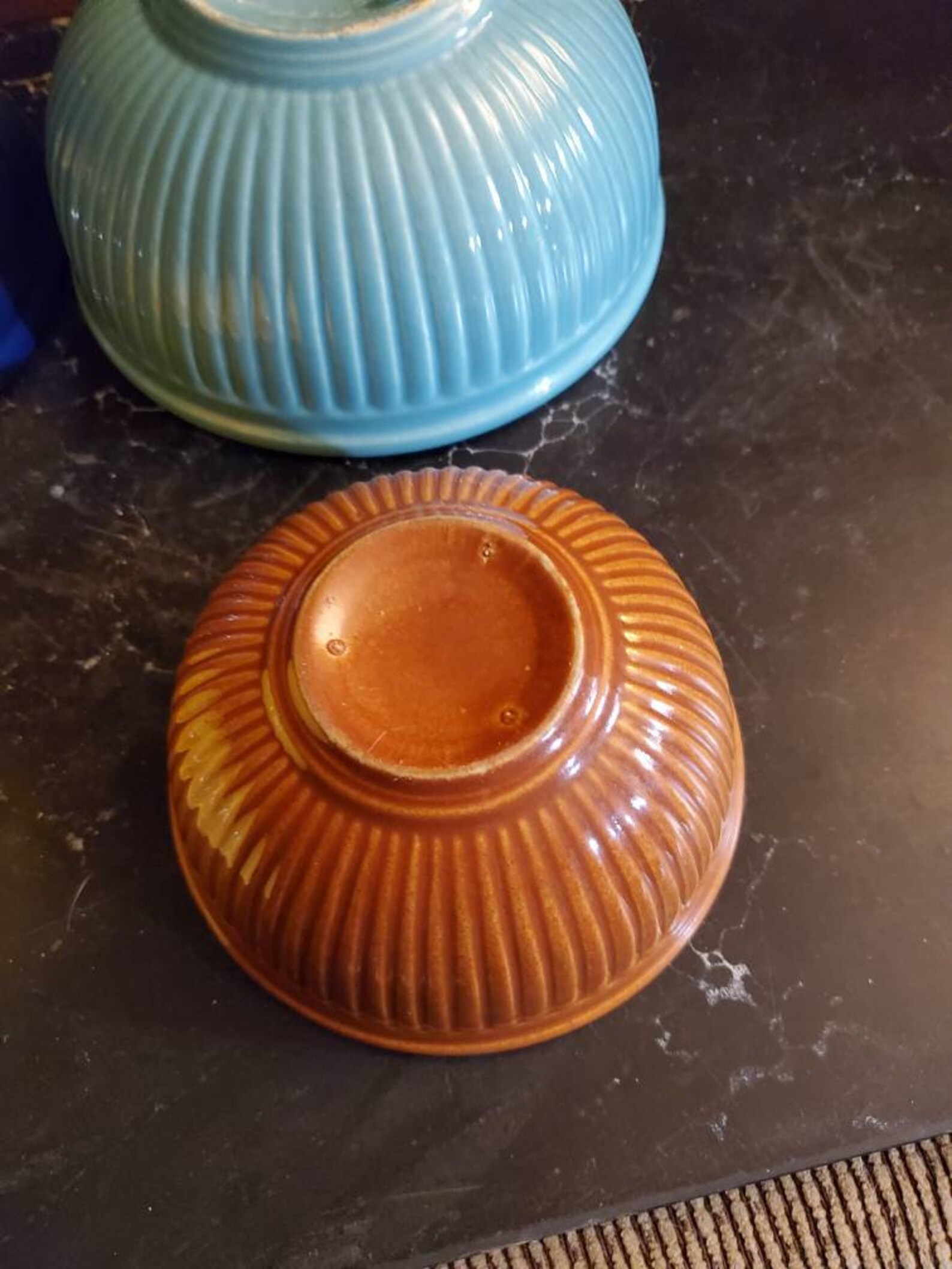 On Sale Unmarked Vertical Rib Pottery Nesting Bowl Vintage Etsy