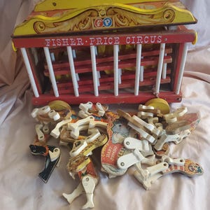 Aged, Fisher Price, 1960s Circus Wagon with Original Parts and Pieces, Rustic Nursery Decor, Display Item