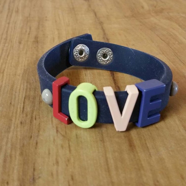 Rainbow Colored  LOVE and Blue Vinyl Strap Bracelet Costume Jewelry Fashion Accessory