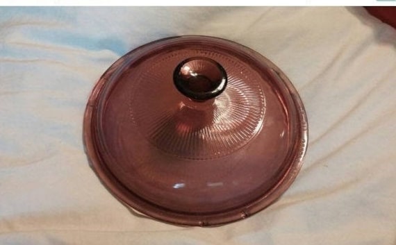 Pyrex Visions Purple Glass Lid Replacement V 1 C Cranberry Glass with Ridged Edge