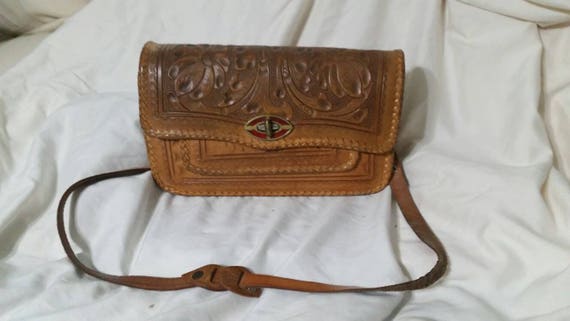 Vintage Hand Tooled  Leather Western Purse with F… - image 1