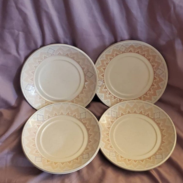 International China, Pueblo Tableworks, Set of 3, 4 or 7, 6.25 inch Saucers, Southwest Design Edge, Made in Japan, Pottery Dish