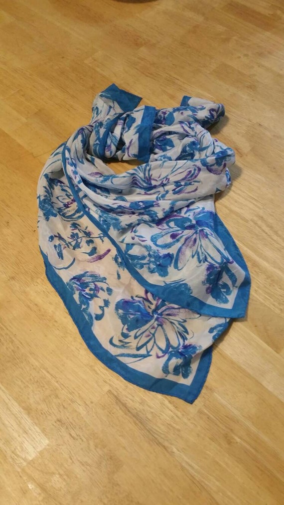 Blue, White and Purple Swirl, 30 inch Square Scarf