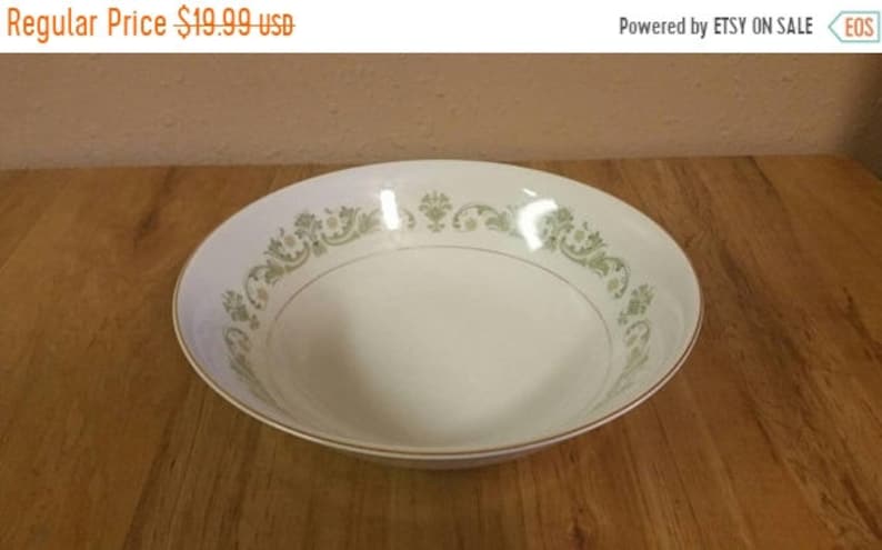 On Sale Style House Contessa Pattern 9 inch VegetablePasta Serving Bowl Made in Japan with Green Scrolls and Flowers Gold Rim