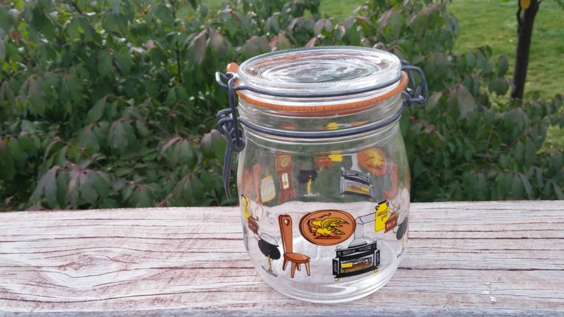 On Sale Made in France Arcoroc Retro Glass Kitchen Canister or Storage Bottle .75 Liter