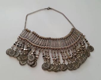 Large Egyptian Style or Greek Revival Coin Style Bib Metal Multi Layered Costume Jewelry Fashion Accessory