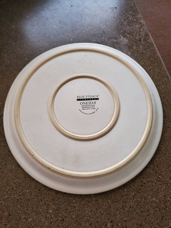 Rare Find, Oneida Stoneware, Blue Stencil, 11 Inch Dinner or Chop