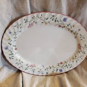 Johnson Brothers, Summer Chintz, 12 inch Oval Platter, Floral Design with Pink Rim