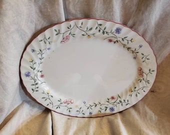 Johnson Brothers, Summer Chintz, 12 inch Oval Platter, Floral Design with  Pink Rim