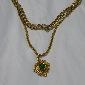 Gold Toned Dual Strand, Double Curb Chain and Cable Chain, 23 inch Necklace with Star Reversible Pendant, Costume Jewelry, Fashion Accessory