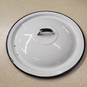 Rustic Style, Enamel Ware Black and White, 10 inch Large Round Lid for Cooking or Decorating