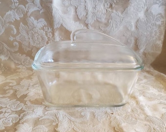 Glasbake,  Clear Glass, 805. 1.5 Quart, Rectangular Square Leftover Dish with Lid 1950s, Refrigerator Dish, Storage Jar