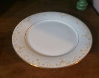 Noritake Ivory China, Fragrance Pattern, 10.5  inch Dinner or Chop Plate, White & Yellow Flowers, Gold Verge