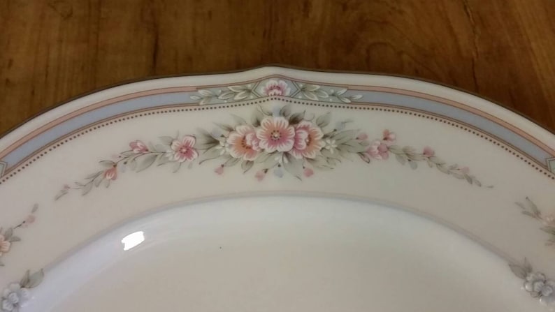 On Sale Noritake Ivory China 10.5 inch Rothschild Platinum Rim DinnerChop Plate with Ivory and Baroque and Blue Band Design