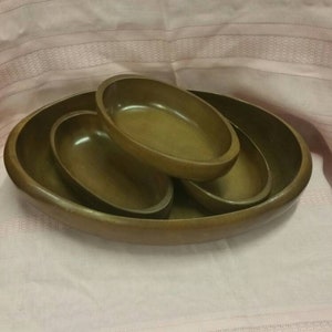 Handgemachtes 4er Set, Monkey Pod Ovale große Servierschale mit 3 kleinen Servierteilen, Vintage Kitchen Decor