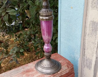 Collectible Heavy Decorative Metal with Purple Plastic Center Skinny Candle Holder Home Decor