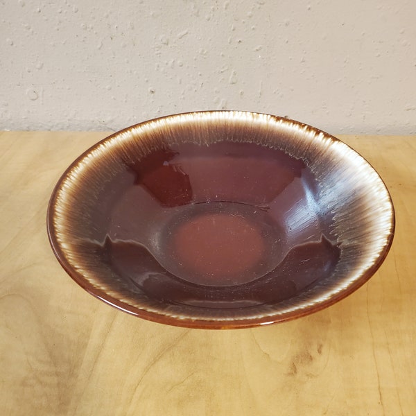 Coupe Style Brown USA Pottery  Dripware Pottery 8.75 inch Round Serving Bowl, Vegetable/Potato/Pasta Dish Vintage Kitchen