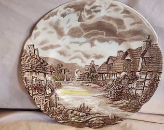 未使用 ビンテージ Midwinter COUNTRYSIDE リム付きプレート Vintage W.R. Midwinter Ltd England Landscape Brown Multicolor