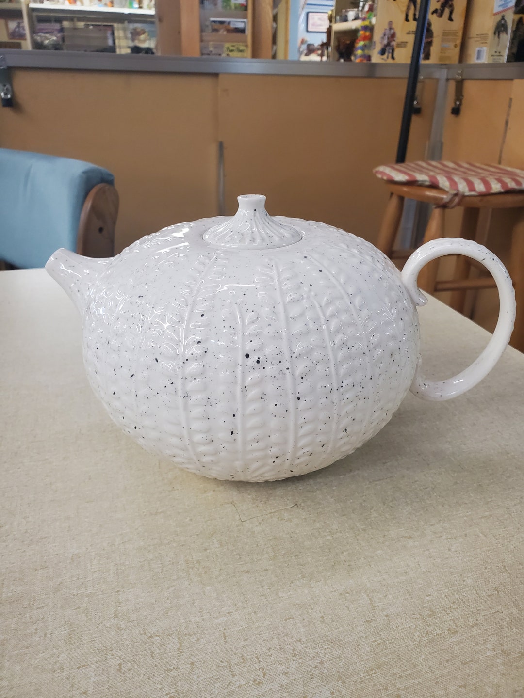 Fine Stoneware, Made in China, off White Stoneware Large Teapot With