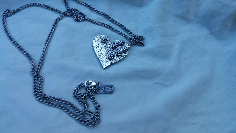 On Sale 1987 Aeropostale Steampunk Style Heart Pendant 29 inch Necklace