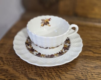 Rare Find, Spode, Copeland, Madeira Pattern, Footed Cup and Saucer Set, Brown Leaves, Rust & Yellow Grapes