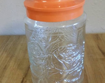 Anchor Hocking Lillies Rose Pattern - Tarro de cristal para café con tapa de placa naranja