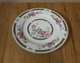 Royal Gallery, Frühlingsgarten, 19 cm Salatteller, grün gestaltete Bänder, Blumen, Vogel, 0760. Made in Japan