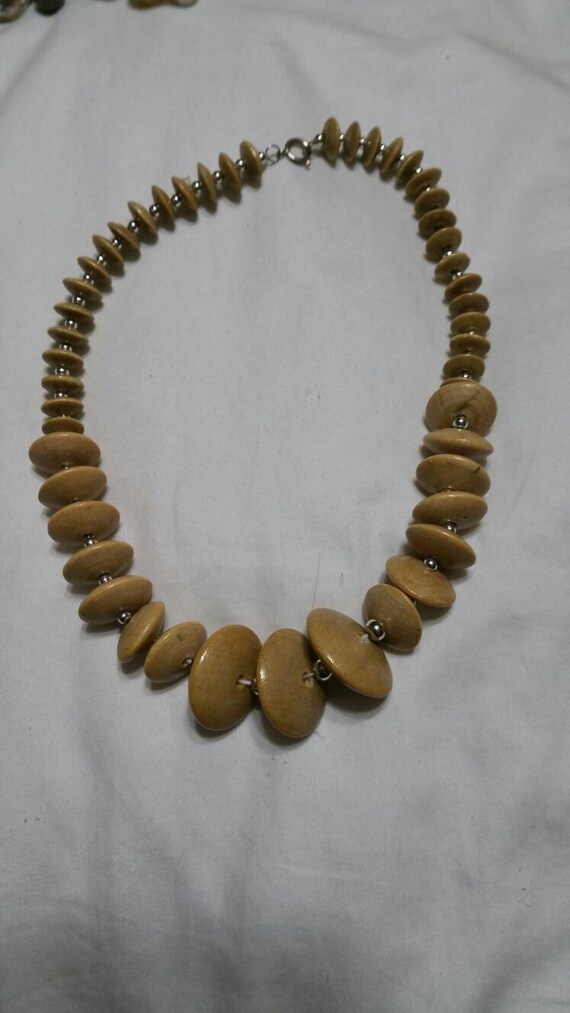 Wooden Tan, Round Bead and Silver Toned Bead, 18 … - image 1