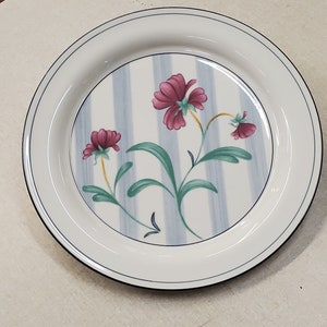 Lenox Chinastone Poppies on Blue Botanical 10.5 inch Dinner Plate, Blue Stripes, Floral Decor Collectible Ch, Made in USA, Replacement Dish