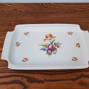 CP, Made in German Democratic Republic,  14 inch Rectangular Platter with Floral Bouquet Design, Vintage Serving Dish