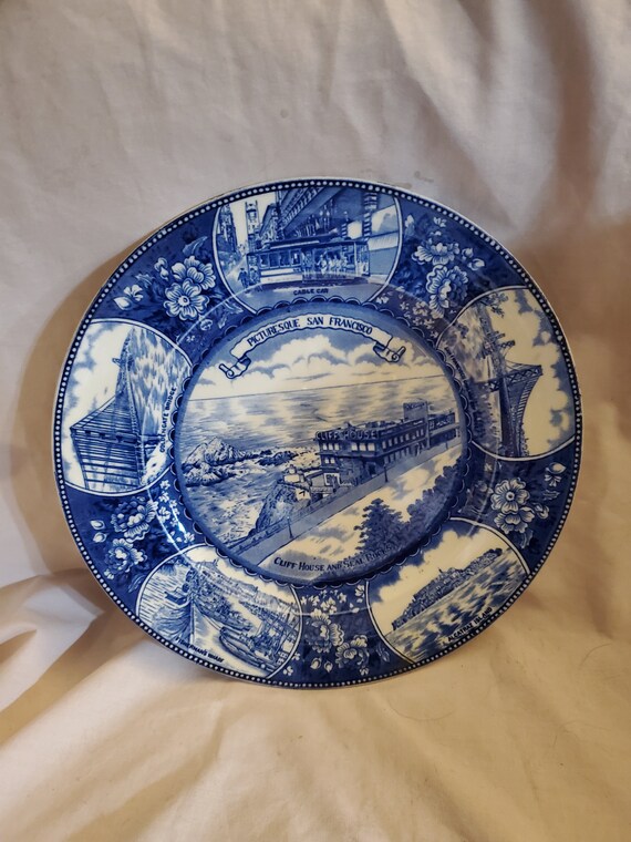 Old English Staffordshire Wire 9.80 Inch Picturesque Flow Blue
