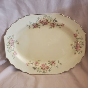 Vintage China, 11.5 inch Serving Tray, W S George Canarytone, Made in USA, Yellow with Pink Roses