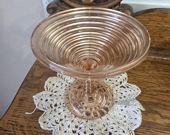 Motif Manhattan Anchor Hocking, verre à martini, articles de bar vintage, compote de verre rose nervuré, verre piédestal