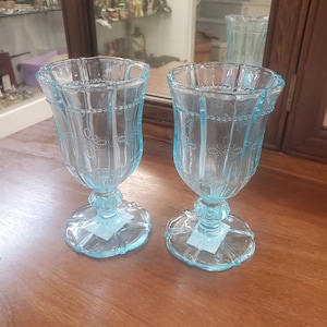 Light Blue, Set of 2, Debi Lily Wine Glasses with Floral Design, Vintage Barware, Wine Goblets or Water Glasses, Never Used, New Old Stock