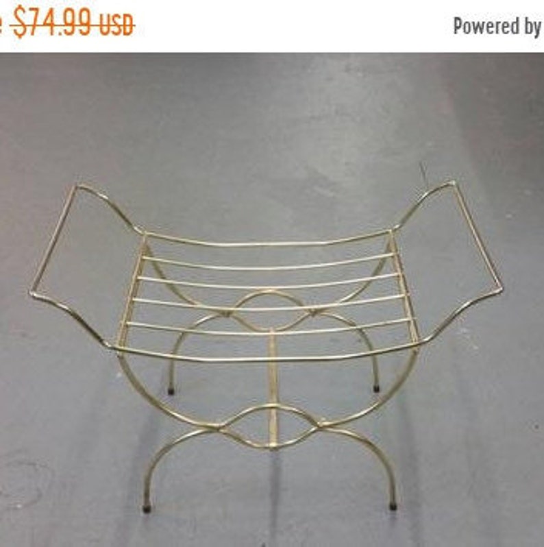 On Sale 1960/'s Hollywood Regency Brass Rectangular Vanity Stool or Bench