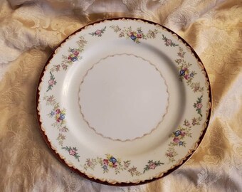 Sällsynt fynd, tillverkad i Japan, fin porslins-shofu, 23 cm middags-/kotlett-/lunchtallrik med orange och gul blommig kant. Vintagekök