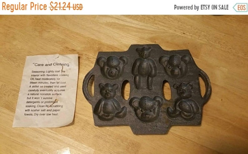 On Sale Cast Iron Teddy Bear Cornbread Pan or Cookie Mold Baking Pan