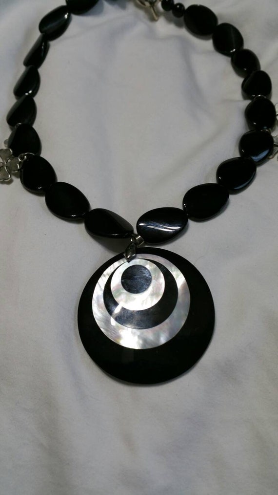 Black Acrylic, Oval Flat Beaded, 16 inch Necklace 